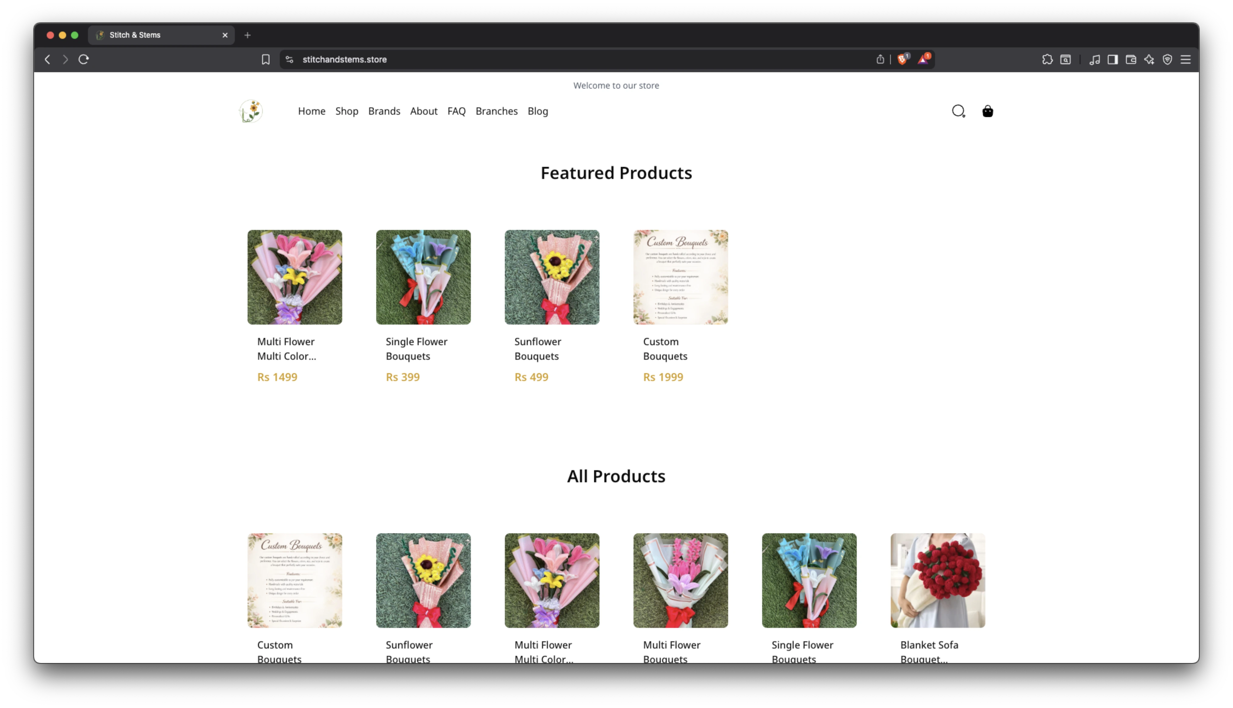 Stitch & Stems storefront built with Zalient